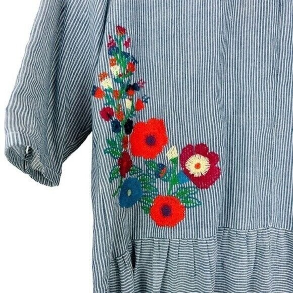 Umgee embroidered pink striped blouse size Small - Picture 6 of 9